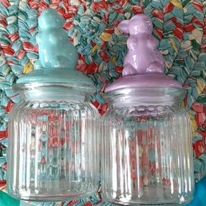 2 BNWT Bunny lidded glass containers